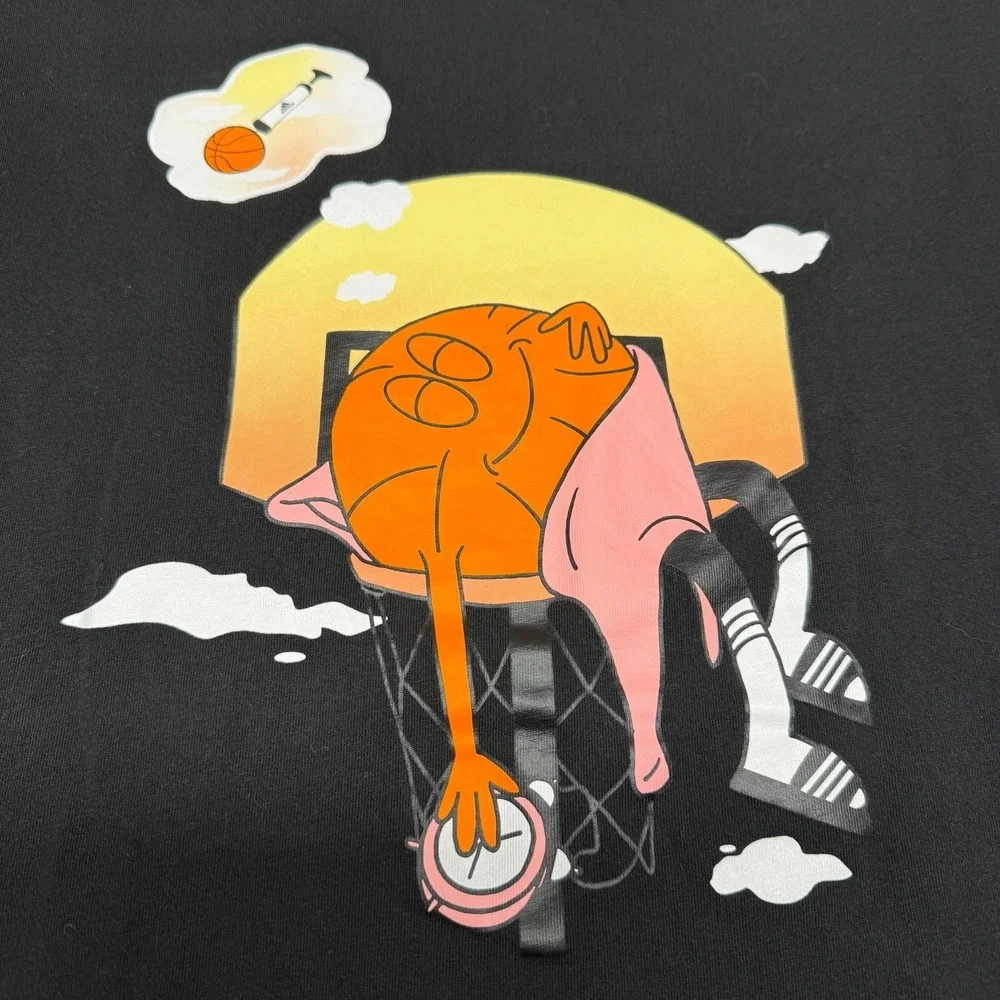 Adidas Mens Graphic T-Shirt Size‎ L Black Basketball Cartoon Short Sleeve